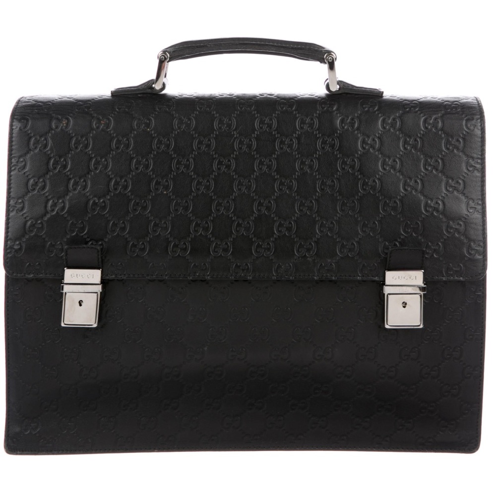 Gucci; Men’s black leather Gucci briefcase